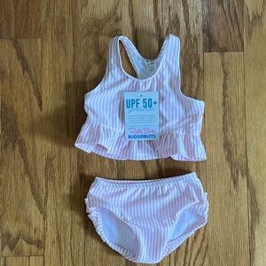 Ruffle Butts Tankini - Pink Seersucker Peplum